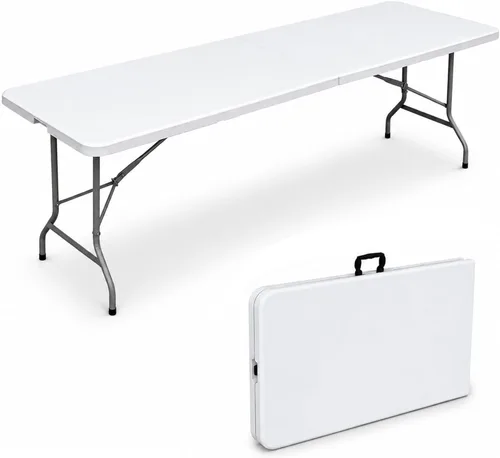 Mesa plegable de 8 pies, mesa plegable portátil resistente de 8 pies | Carry Handle, Fold-in-Half Design, Blow Molded Tabletop, Perfect for Party,
