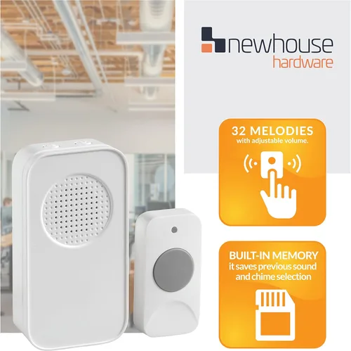 Miniatura 3 de Newhouse Hardware WCMB - Kit de timbre inalámbrico con batería blanca Timbre de puerta funciona con pilas, timbre de timbre para aula, hogar