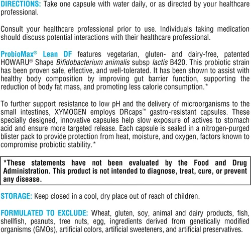 Miniatura 7 de XYMOGEN ProbioMax Lean - Suplemento probiótico para apoyar la función de barrera intestinal* - Bifidobacterium animalis subsp lactis B420