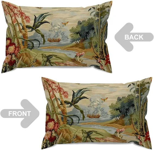 Miniatura 4 de ArogGeld Funda de cojín lumbar asiática de estilo chinoiserie, de lino marrón, pájaro y flor, funda de almohada asiática para sala de estar, A-6