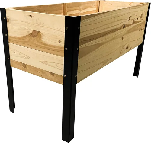 Miniatura 7 de Maceta elevada de madera con patas de acero, kit de cama de jardín para patio al aire libre para cultivar verduras, madera natural resistente a