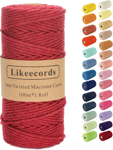 Miniatura 13 de Cordón de macramé, cuerda de algodón de 0.118 in x 328 pies, cuerda de algodón blanco natural para manualidades, tejer, colgar plantas, decoración
