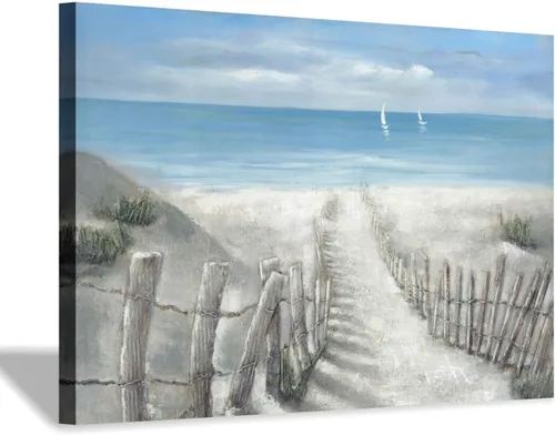 Miniatura 11 de Hardy Gallery Lienzo impreso con diseño de camino de playa: lienzo con imagen del océano costero, arte de pared tamaño pequeño para baño
