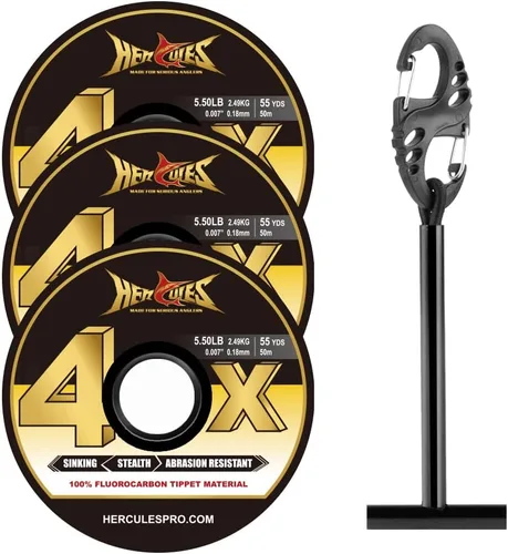 Miniatura 17 de HERCULES Tippet de pesca con mosca, paquete de 3 con soporte para volquetas, 55 yardas