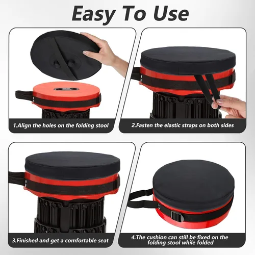 Miniatura 4 de Paquete de 2 cojines plegables de espuma viscoelástica gruesa para taburetes telescópicos, Oxford impermeable con correas elásticas, portátil
