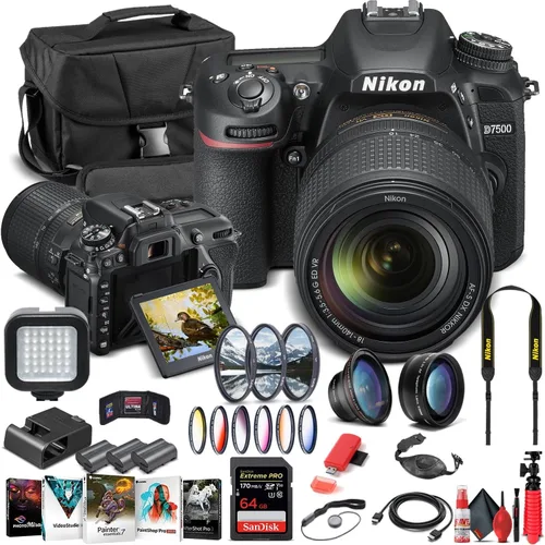 Miniatura 2 de Nikon Cámara D7500 DSLR con lente de 0.709-5.512 in (1582) + tarjeta de memoria de 64 GB + funda + software Corel Photo + 2 baterías EN-EL 15 +
