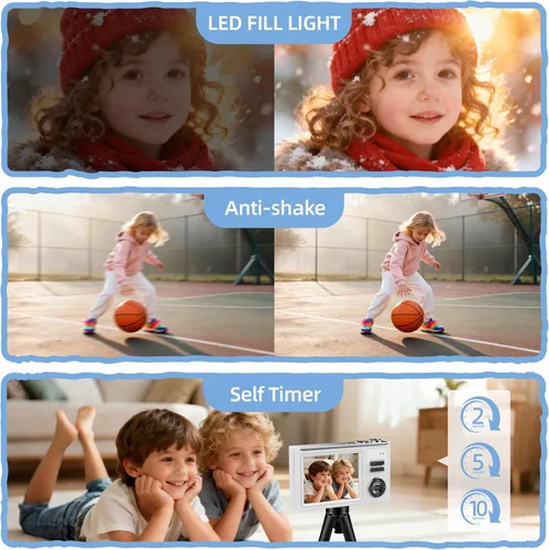 Miniatura 5 de Cámara digital, cámara 4K de 64 MP para niños con pantalla IPS de 2.8 pulgadas, tarjeta SD de 64 GB y zoom digital de 16X, cámara compacta