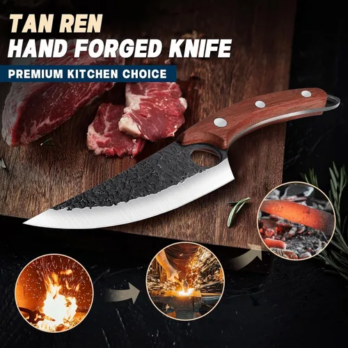 Miniatura 2 de TAN REN Juego de 3 Cuchillos de Carnicero para Cortar Carne, Cuchillos Cuchillas de Carnicero Forjados a Mano con Mango de Madera, Juego de Juego