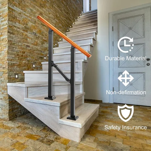 Miniatura 9 de Kit de pasamanos de escalera al aire libre UOKRR, pasamanos de hierro con grano de madera para interior, se adapta a 1-2 escalones