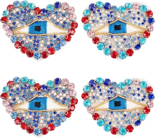 Miniatura 15 de AHANDMAKER 16 parches con patrón de ojos para ropa, apliques azules contra el mal de ojo, parches bordados para coser con hierro para ropa, Ojo Azul