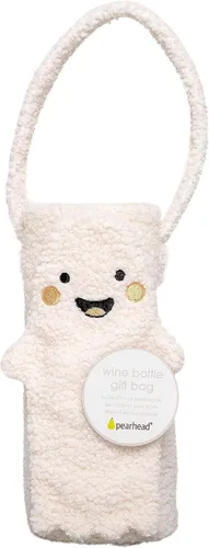 Miniatura 11 de Pearhead Soporte para botella de vino fantasma de Halloween, bolsa de regalo reutilizable de sherpa de felpa con cara sonriente y asa - Lindo regalo