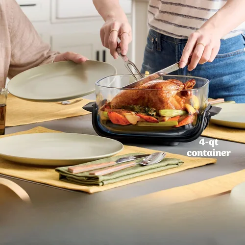 Miniatura 4 de Criispi - Freidora de aire portátil de vidrio 3 en 1, 1500 W, con recipientes de borosilicato no tóxico de 4 cuartos y 5 tazas, funciones máximas