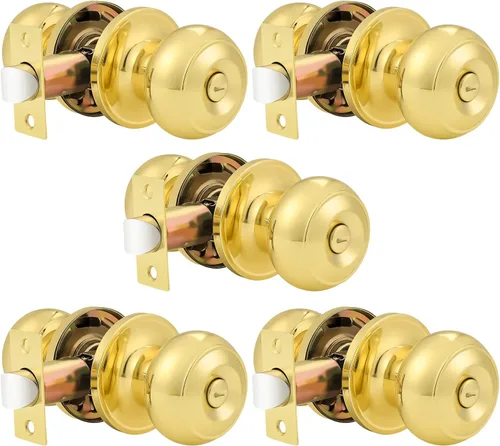 Miniatura 35 de Probrico Paquete de 6 pomos de privacidad para puerta, cerradura interior para dormitorio, baño, manija de puerta de latón antiguo, bola redonda sin