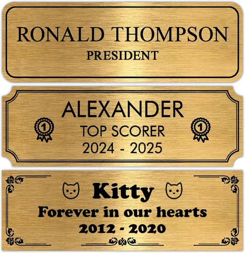 Placa de nombre grabada personalizada de 3 x 1 pulgada - Etiqueta de metal personalizada para trofeos, marco de fotos, placa, urna, caja de sombra -