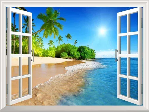 Miniatura 10 de Wall26 - Adhesivo para pared / Mural para pared, extraíble, diseño de río en un pueblo tranquilo, decoración para pared, vista creativa de ventana