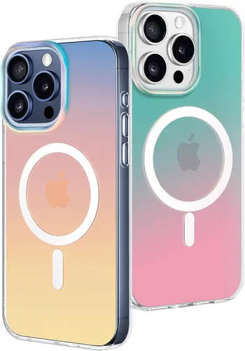 Miniatura 9 de CAPRARO Funda compatible con el teléfono 15 Pro, funda mate translúcida iridiscente fluorescente, 2 protectores de pantalla + 2 protectores