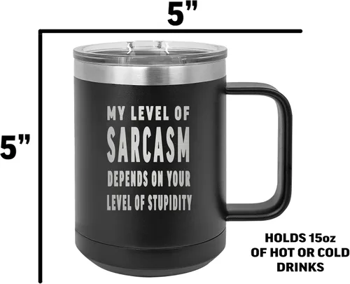 Miniatura 4 de Rogue River Tactical Funnt - Taza de café de acero inoxidable resistente con tapa, sarcasmo nivel sarcástico, gran idea de regalo para empleados
