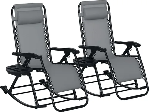 Miniatura 15 de Outsunny Mecedoras para exteriores, plegables, reclinables, de gravedad cero, mecedora de descanso con almohada, portavasos y soporte para teléfono