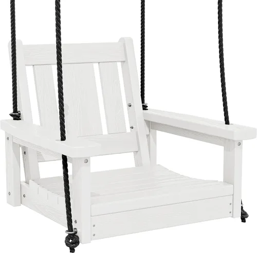 Miniatura 22 de SERWALL Columpio de Porche Individual de HDPE, Silla Columpio Resistente para Una Persona con 2 Cuerdas Colgantes de Polipropileno, Silla Colgante