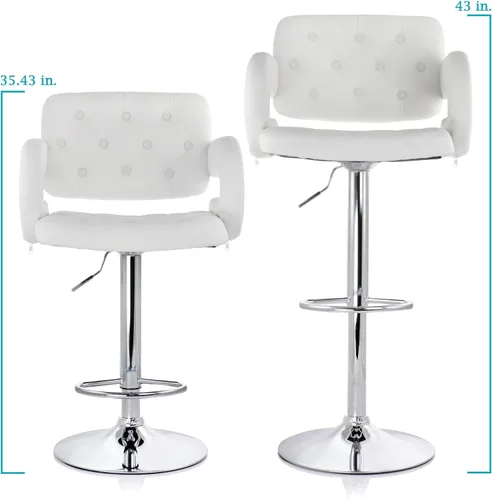 Miniatura 3 de Elama Taburete de bar moderno de piel sintética con base giratoria cromada y altura ajustable