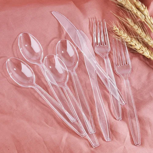 Miniatura 6 de Supernal 400 cubiertos de plástico transparente resistente, tenedores y cucharas de plástico desechables de cristal, incluye 200 tenedores y 400