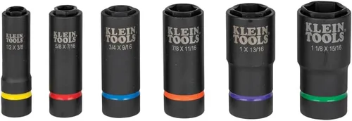 Miniatura 9 de Klein Tools 66060 Juego de llaves de impacto 2 en 1, juego de herramientas de 6 piezas con enchufes profundos de 6 puntos con unidad de 1/2 pulgada