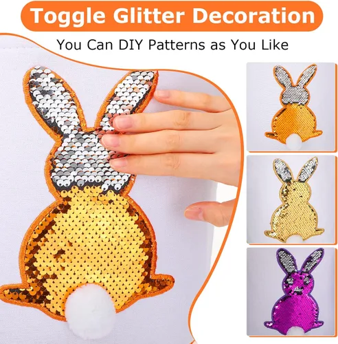 Miniatura 6 de Saintrygo 6 bolsas de cesta de conejo de Pascua para niños, cesta de caza de huevos de Pascua con asa, bolsas de regalo, cubo de transporte, Bright