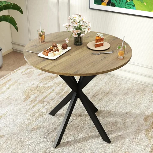 Zevemomo Mesa de comedor redonda, mesa de comedor pequeña de 31.5 pulgadas para 2-4, mesa de cocina redonda con patas negras de metal, mesa de