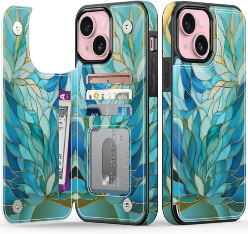 Miniatura 74 de FUNMIKO Funda tipo cartera para iPhone 13 con tarjetero, bloqueo RFID, protección de grado militar y obras de arte impresas con rayos UV, cierre