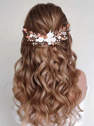 Miniatura 9 de CASDRE - Diadema de novia con flores y perlas para el pelo, accesorio para el pelo de novia con hojas, pieza para el cabello para mujeres y niñas
