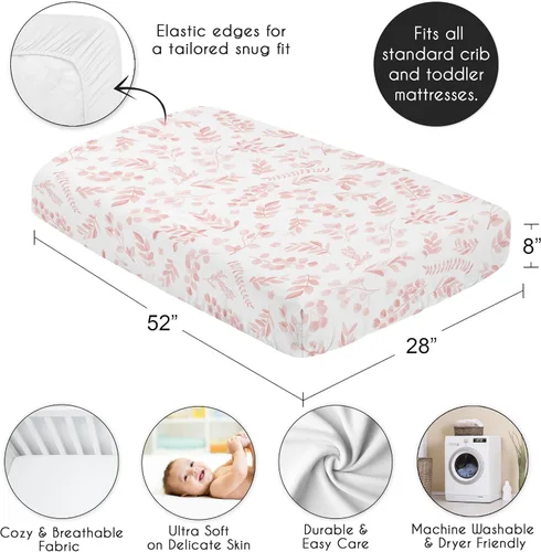 Miniatura 4 de Sweet Jojo Designs Sábanas bajeras para cuna (hojas florales rosas bohemias) para niñas, guardería infantil, habitación de niños pequeños - Colchón