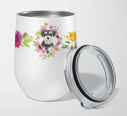 Miniatura 12 de Caroline's Treasures CK4110TBL12 Afghan Hound Pink Flowers - Vaso de vino aislado de acero inoxidable de 12 onzas con tapa, bonita taza de viaje