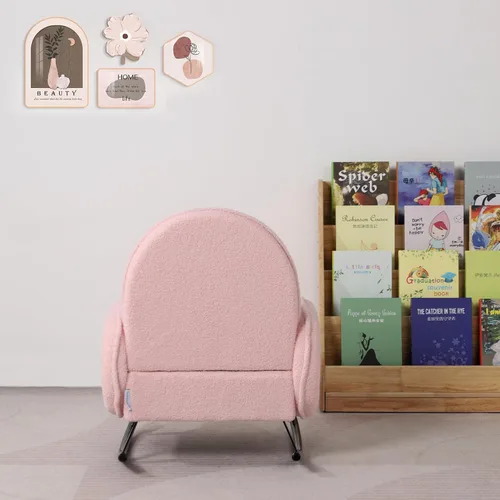 Miniatura 9 de Mecedora para bebé, silla para niños, sofá para niños, pie de metal tembloroso y tela sherpa, sillón mecedor para niños y niñas (rosa)