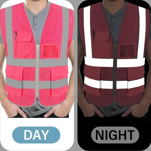 Miniatura 4 de FEimaX Chaleco de seguridad de alta visibilidad, chaleco de trabajo reflectante de malla para hombres y mujeres con bolsillos y cremallera, cumple