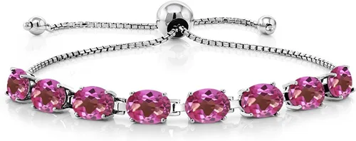 Miniatura 20 de Gem Stone King Pulsera de plata de ley 925 con piedra natal ovalada de 0.276 x 0.197 in para mujer, totalmente ajustable hasta 9 pulgadas