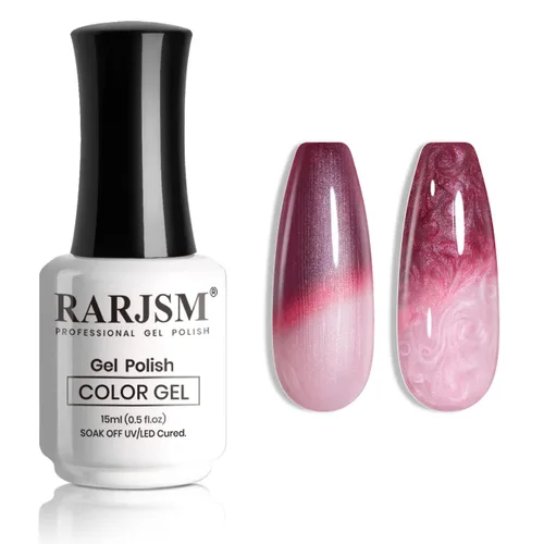 Miniatura 29 de RARJSM Esmalte de uñas en gel que cambia de color Nude Translucido Rosa a Rojo Berry, cambio de temperatura de estado de ánimo térmico, degradado