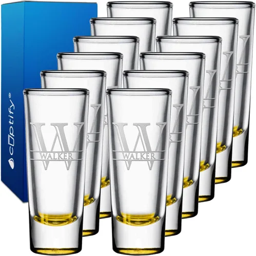 Miniatura 65 de Vaso de chupito personalizado con fondo verde azulado personalizado de 2 oz, vasos de chupito cordial con inicial en script dividido y nombre