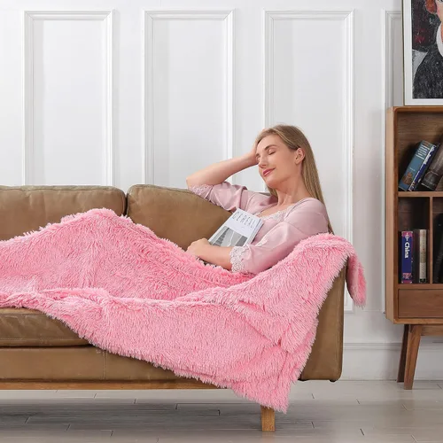 Miniatura 3 de Tuddrom - Manta decorativa extra suave de piel sintética, 50 x 60 pulgadas (127 x 152.4 cm), reversible, de doble capa, de pelo largo, mullida, Rosa