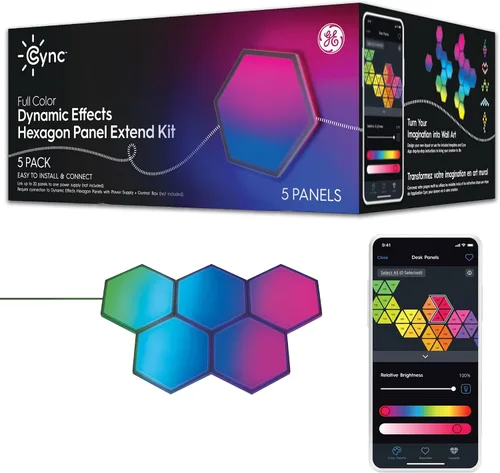 Miniatura 11 de Cync GE Dynamic Effects - Luces LED hexagonales inteligentes con WiFi que cambian de color, paneles de luz de pared para decoración de habitación