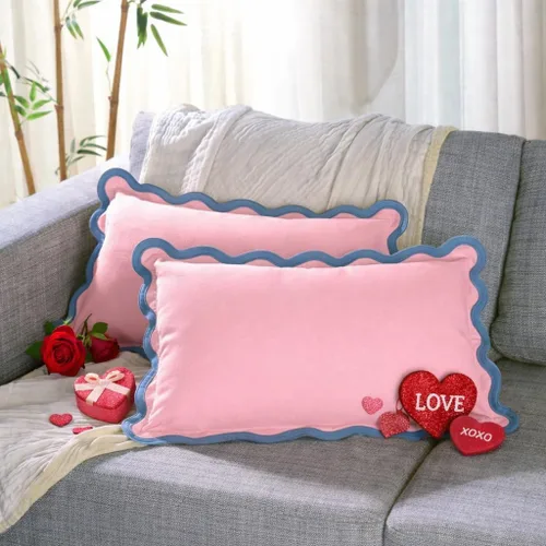 Miniatura 19 de Fundas de almohada Folkulture para sofá o para sala de estar Juego de 2 fundas de almohada (18x18) con diseño boho Fundas de almohada Rubor