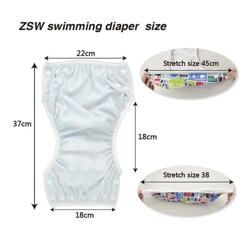 Miniatura 60 de Alva, Pañales de bebé para nadar, paquete de 2 unidades, talle único, reutilizable, lavable y ajustable de 0 a 36 meses. Tamaño de 10 a 40 lbs