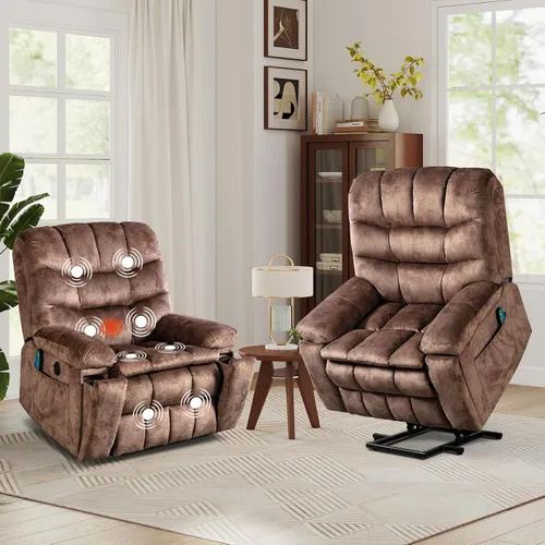 Miniatura 16 de HAOMARKETS Sillones reclinables de elevación eléctrica con masaje y calor para ancianos, silla reclinable eléctrica con portavasos y puerto USB
