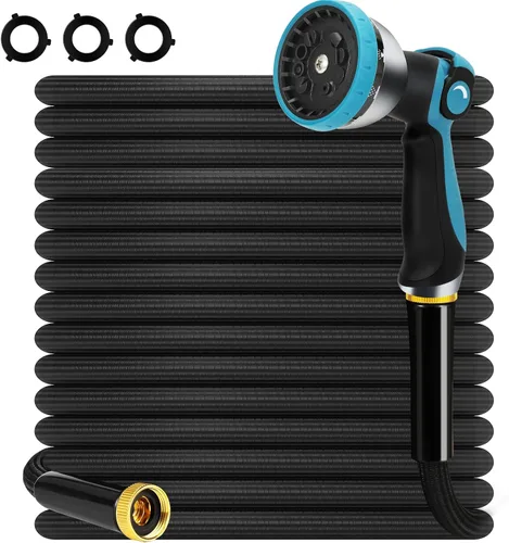 Manguera de jardín no expandible de 30 pies, manguera de agua flexible sin torceduras con boquilla rociadora de 10 patrones, conectores de latón de