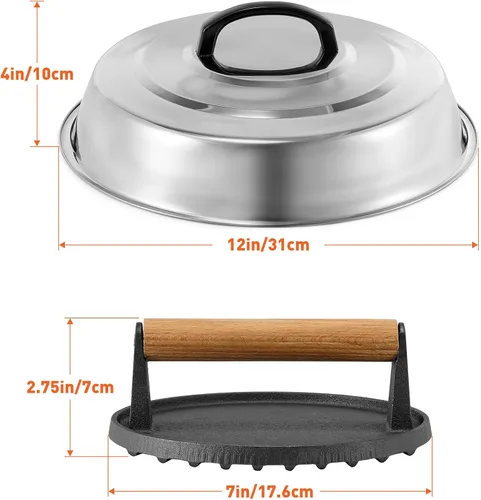 Miniatura 2 de Accesorios de BBQ - Cubierta de Cocción Redonda de Acero Inoxidable de 12 Pulgadas - Cúpula Derretidora de Queso Kit de Prensa de Parrilla Redonda