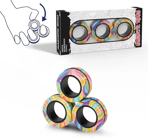Juego de anillos magnéticos para ansiedad, juguetes para ansiedad con TDAH para adultos, anillos giratorios para terapia de alivio de ansiedad,