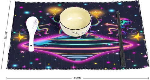 Miniatura 2 de Spaceship Alienes Rave - Juego de 6 manteles individuales resistentes lavables para decoración de mesa de cena y fiesta