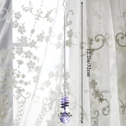 Miniatura 4 de H&D - Lámpara de araña de cristal púrpura de 1.181 in, bola de cristal arcoíris, octogono, chakra, colgante, bolas decorativas