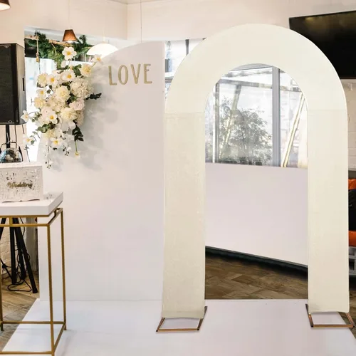 Miniatura 6 de Efavormart - Funda de arco abierto de elastano beige de 7 pies, doble cara, ajuste cómodo, en forma de U, para bodas escandalosas y decoración