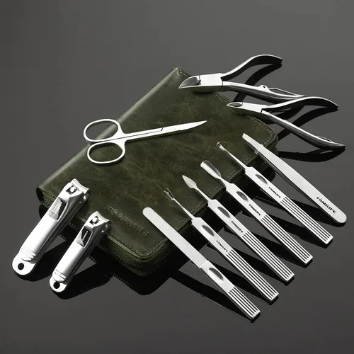 Miniatura 4 de FAMILIFE Juego de manicura, kit de uñas 11 en 1, kit de pedicura de acero inoxidable para hombre, kit de manicura de cuero y regalos para hombres