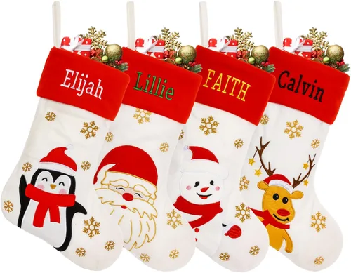 Miniatura 9 de Medias de Navidad personalizadas, 18 medias de Navidad grandes y coloridas para niños, medias grandes de piel sintética personalizadas, medias